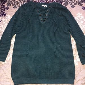 Lace Up Green Sweater